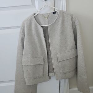 Guess by Marciano Cream Collarless Pocket Jacket With Matching Scarf